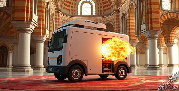 La explosión de la batería eléctrica de un vehículo de limpieza