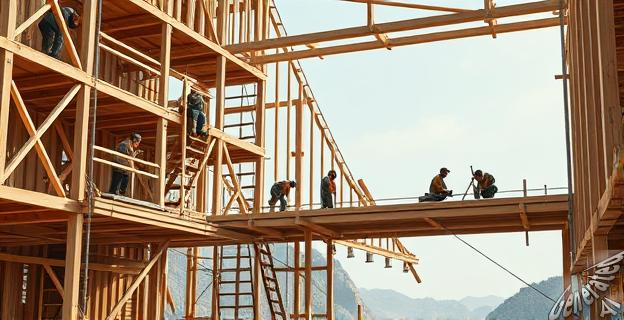 20 carpinteros han construido el andamio en un mes