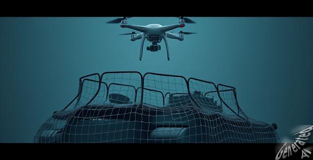 Vehículos militares cubiertos con blindajes improvisados para protegerse de drones explosivos