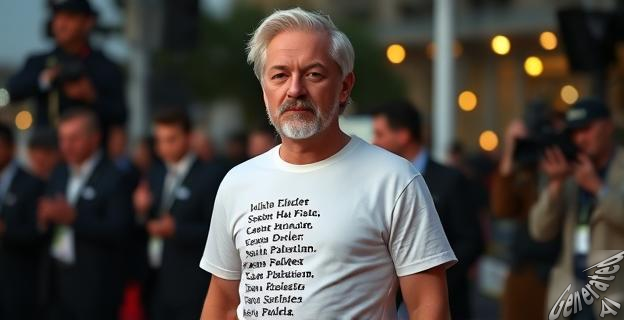 Julian Assange llevó una camiseta con los nombres de 4.986 niños palestinos asesinados en Gaza