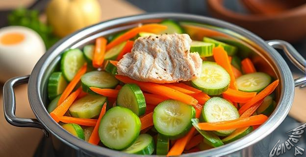 Ensalada de pepino y zanahoria con caballa y aceite de sésamo