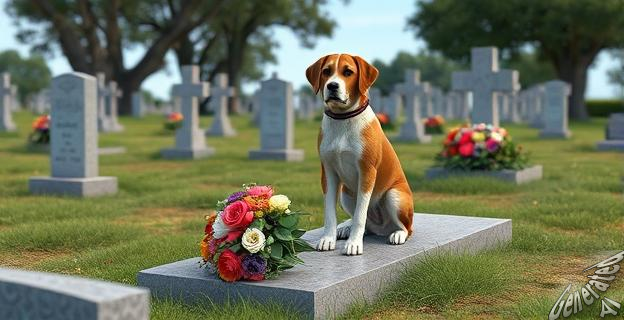 Un perro que espera a su dueño en una tumba