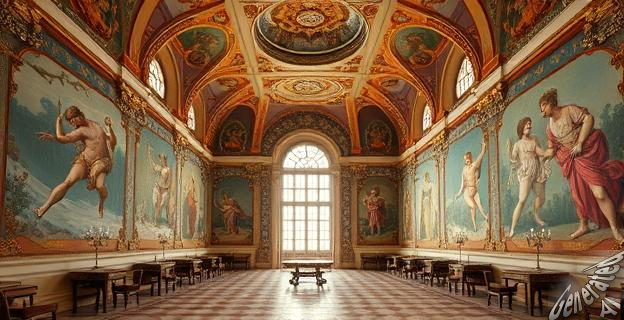 Un salón de banquetes con frescos de Dionisio en la Casa del Tiaso