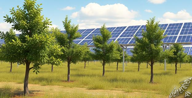 La sombra de los paneles solares reduce la irradiación y el estrés térmico en los manzanos