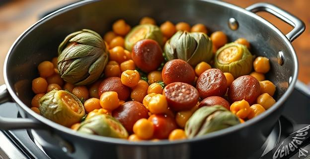Un salteado de alcachofas con garbanzos y morcilla de Ronda en 20 minutos