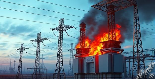 Un incendio en una subestación eléctrica y el corte en una línea de alta tensión