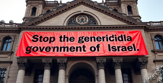 El Ayuntamiento de Barcelona ha colgado pancartas contra Israel en apoyo a la flotilla de activistas