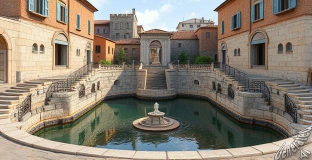 La pileta de agua revestida en piedra, datada en torno al 250 a. C., podría representar una de las primeras formas de arquitectura cívica monumental del mundo romano