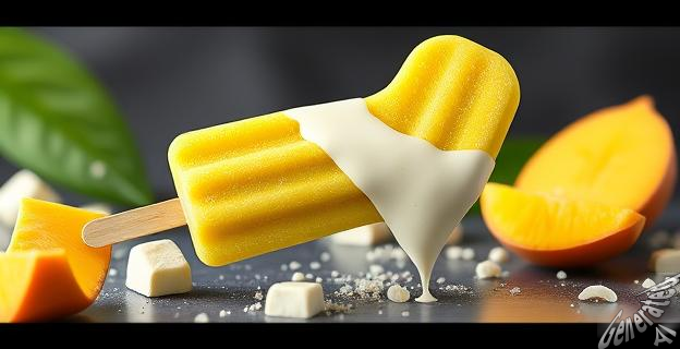 Polos helados de mango y matcha con crema de coco