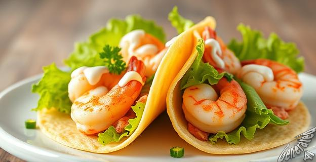 Tacos de gambas con mayonesa proteica en 10 minutos