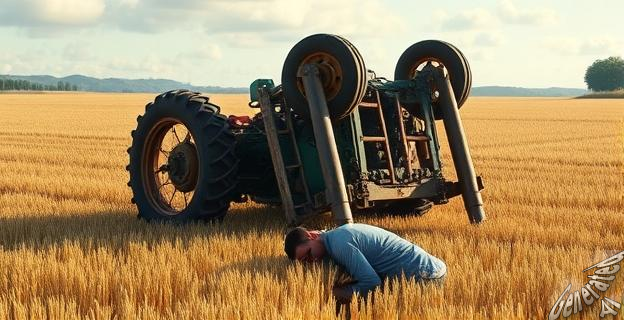 Volcó el tractor que conducía