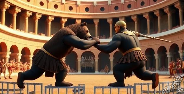 Combates entre gladiadores y osos pardos en el anfiteatro romano de Viminacium