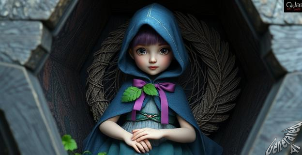 La niña estaba vestida con una capa azul y lazos del mismo color, con una hoja de hiedra y una rama de palma trenzada