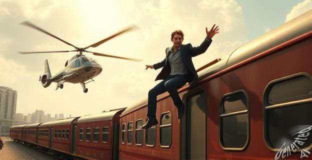 La escena del salto de helicóptero a tren