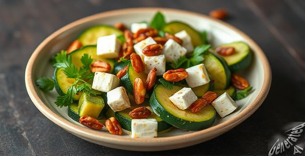 Ensalada fresca de calabacín, queso feta y nueces en 10 minutos