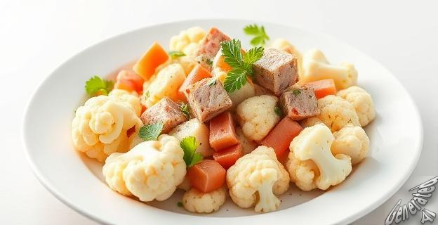 Mezcla coliflor, atún, huevo y mayonesa casera