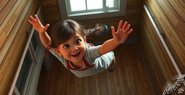 La niña intentó deslizarse con una manguera desde la azotea