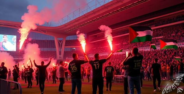 Protestas con bengalas y banderas palestinas