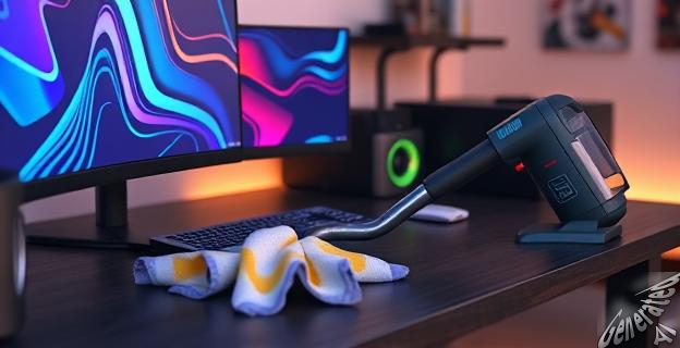 Utiliza un paño de microfibra seco y un aspirador de mano para limpiar el escritorio