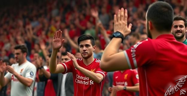 Gestos obscenos de un aficionado del Liverpool