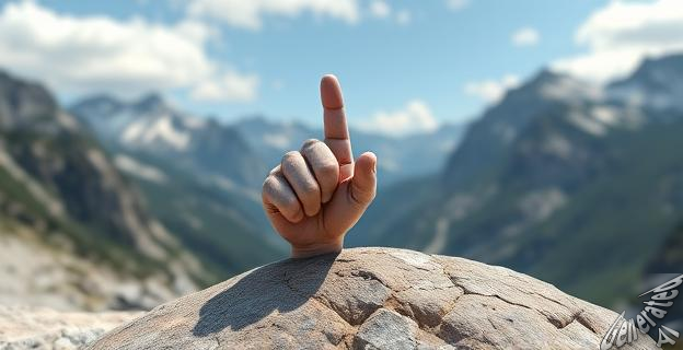 Rocas con forma de mano y pulgar hacia arriba