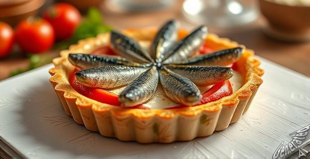 Una tarta salada de sardinas con masa de hojaldre y queso crema