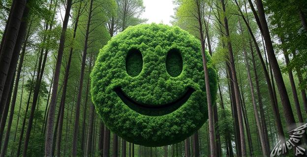El emoji gigante sonriente está formado por coníferas de las especies Pseudotsuga menziesii y Larix occidentalis