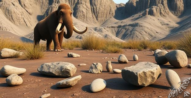 Un campamento de caza de mamuts con restos de al menos cinco mamuts, herramientas de piedra y colmillos cortados, datado en 25.000 años.