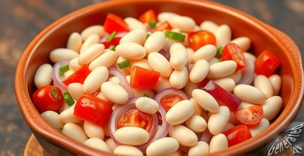 Mezcla alubias blancas con cebolla, tomate y pimientos