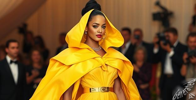 Rihanna lució una capa amarilla de 25 kg en la Met Gala de 2015