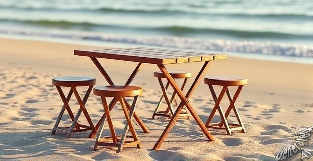 mesa plegable de camping con 4 taburetes Quechua