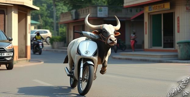 El toro estrelló la moto contra una puerta