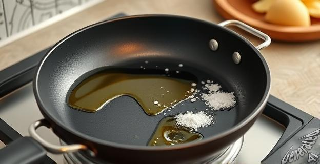 Calentar la sartén con aceite y sal durante un minuto