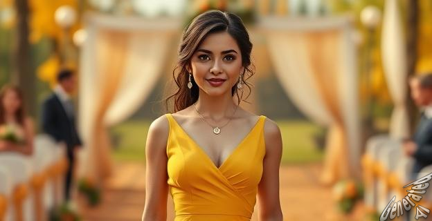 Un vestido midi en color amarillo mostaza de Sandra Rosa