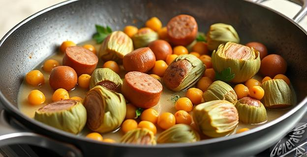 Un salteado de alcachofas con garbanzos y morcilla de Ronda