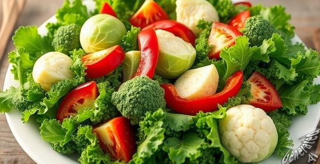 Kale, coles de Bruselas, brócoli, pimientos rojos, coliflor, repollo o col y berros