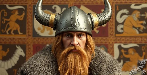 El tapiz de Oseberg es una de las pocas representaciones conocidas de un casco con cuernos en el contexto del arte nórdico de la era vikinga