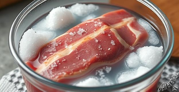 Sumergir la carne congelada en agua con sal
