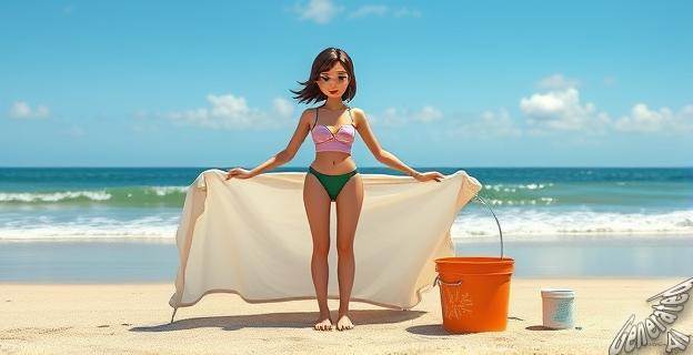 Usar una sábana bajera con mochilas en las esquinas para crear un oasis sin arena