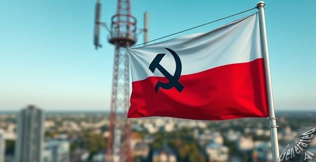 Una bandera con la hoz y el martillo fue encontrada en una torre de comunicaciones en Wysokie Mazowieckie