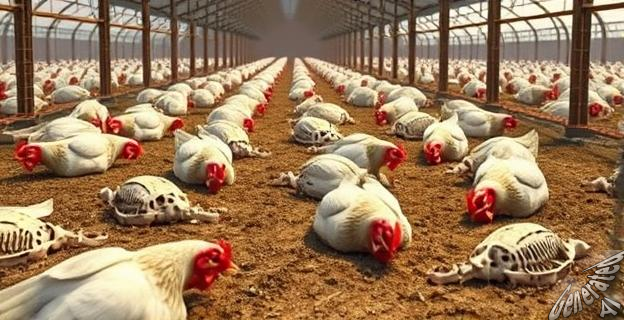 Gallinas conviviendo con cadáveres y esqueletos
