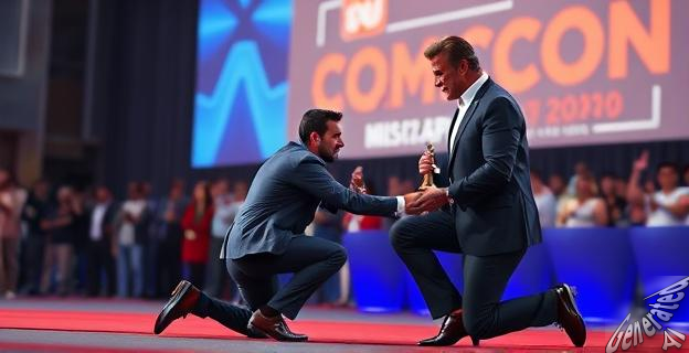 Antonio Banderas se arrodilló para entregarle el premio de Honor a Arnold Schwarzenegger