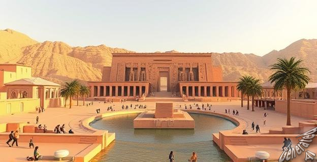 El templo se erigió sobre un promontorio elevado, aislado por cursos de agua