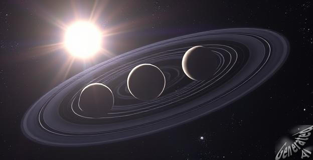 HR 8799 es un sistema solar con cuatro exoplanetas gigantes gaseosos que orbitan su estrella a distancias que van desde las 15 hasta las 68 unidades astronómicas