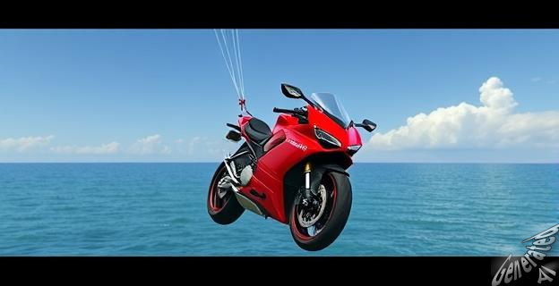 Una Ducati Panigale V4 Tricolore voló atada a un parapente