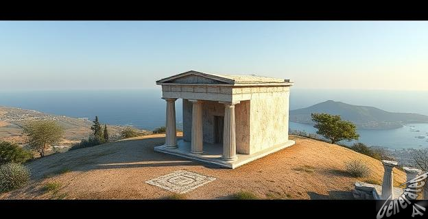 La tumba de Homero se encuentra en la colina Psaropyrgos-Plakotos, a 12 kilómetros al norte de Chora