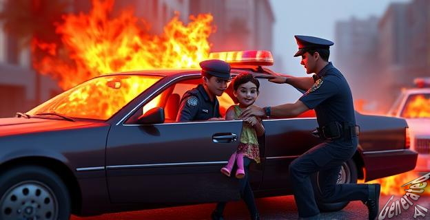 Dos policías rescataron a una niña de 3 años y a su madre de un coche en llamas